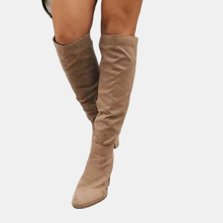 Lena | Elegant And Comfortable Stretch Block Heel Knee High Boots