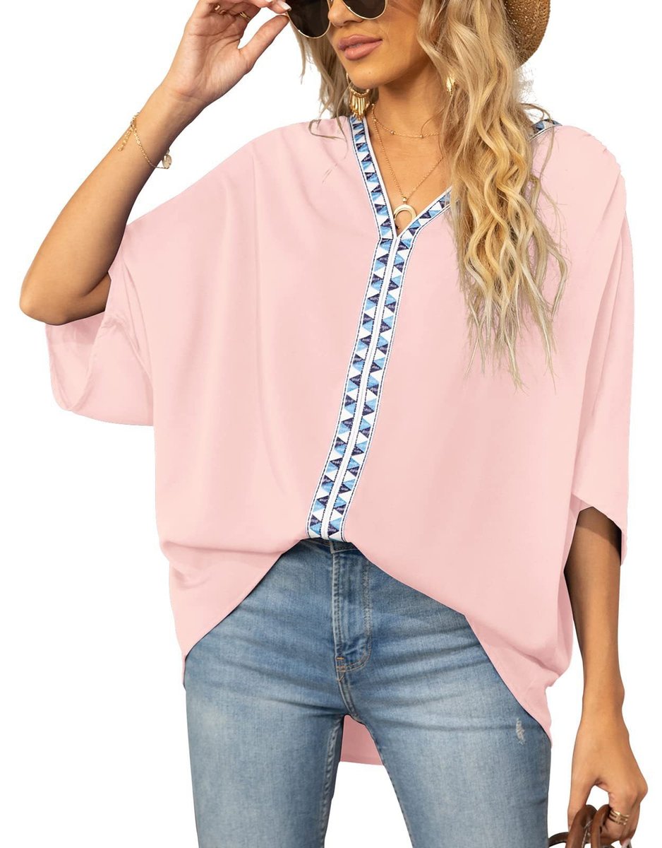 Mira | Comfortable Bohemian Embroidered V-Neck Tunic Top