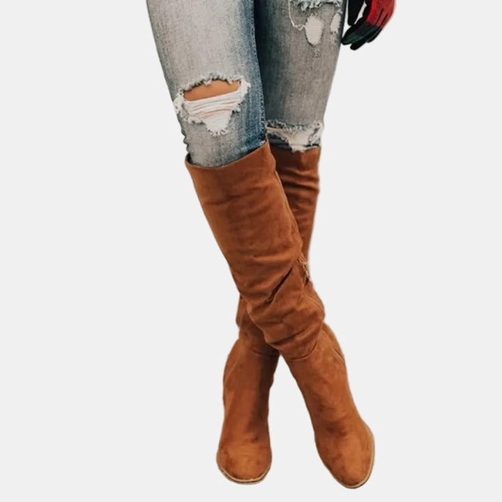 Lena | Elegant And Comfortable Stretch Block Heel Knee High Boots