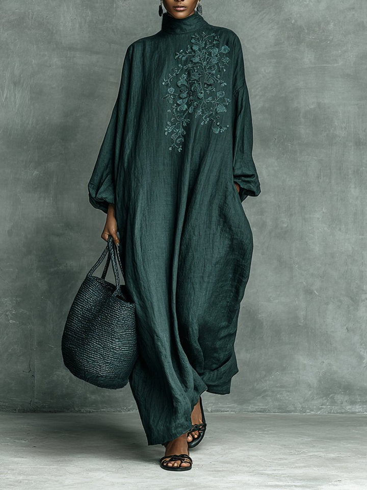 Emily | Robe longue élégante à manches longues et broderies florales