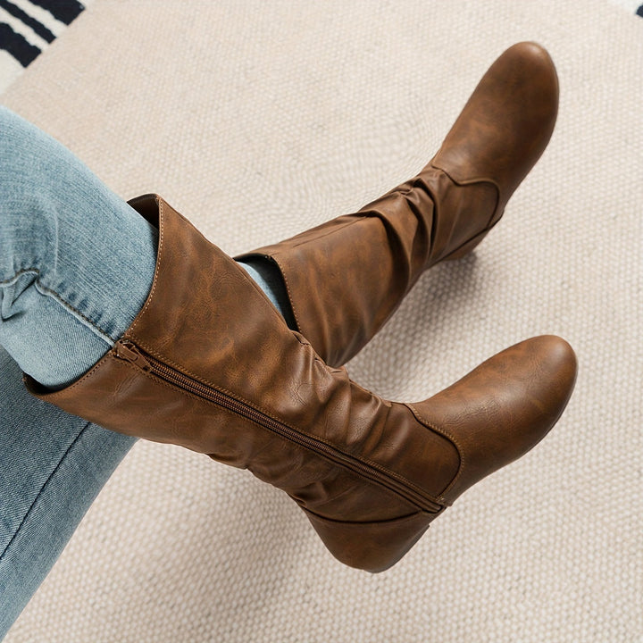 Mandy | Classic Flat Knee High Boots with Gathered Shaft