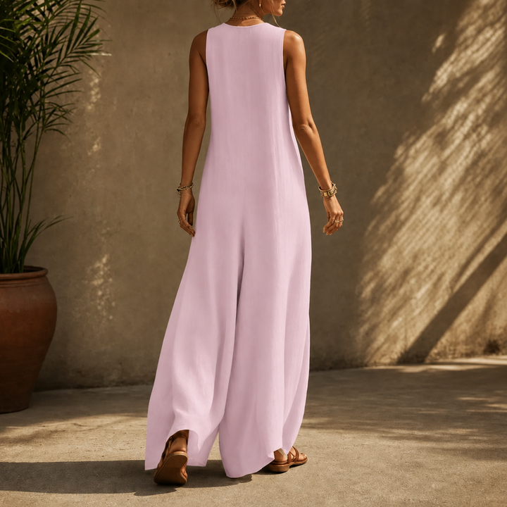 Wearvelle | Wide-Leg Jumpsuit – Sleeveless with Diagonal Buttons