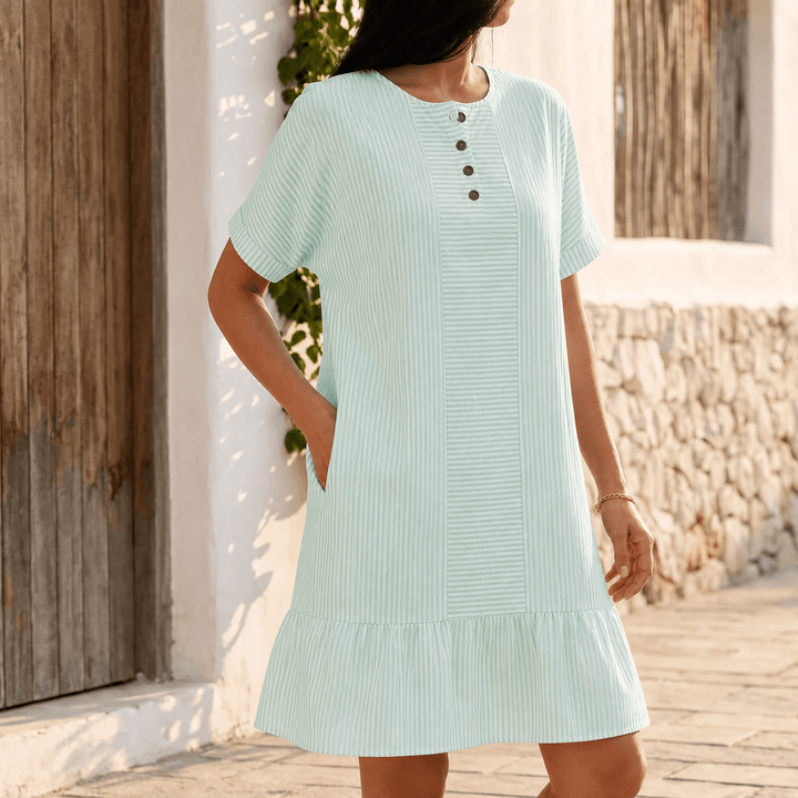 Lunavia | Striped Mini Dress – Button-Placket Style with Pockets for Women