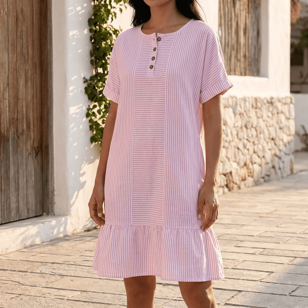 Lunavia | Striped Mini Dress – Button-Placket Style with Pockets for Women