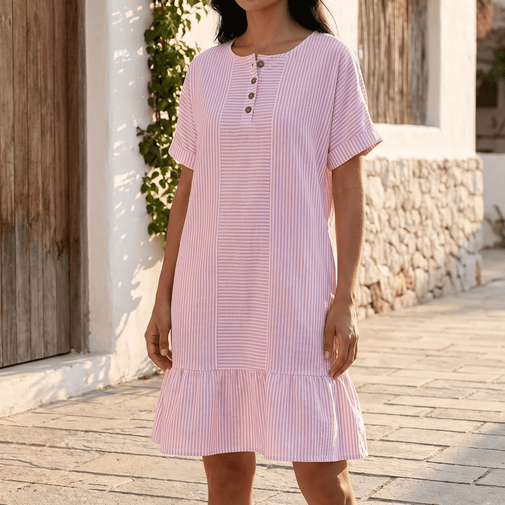 Lunavia | Striped Mini Dress – Button-Placket Style with Pockets for Women