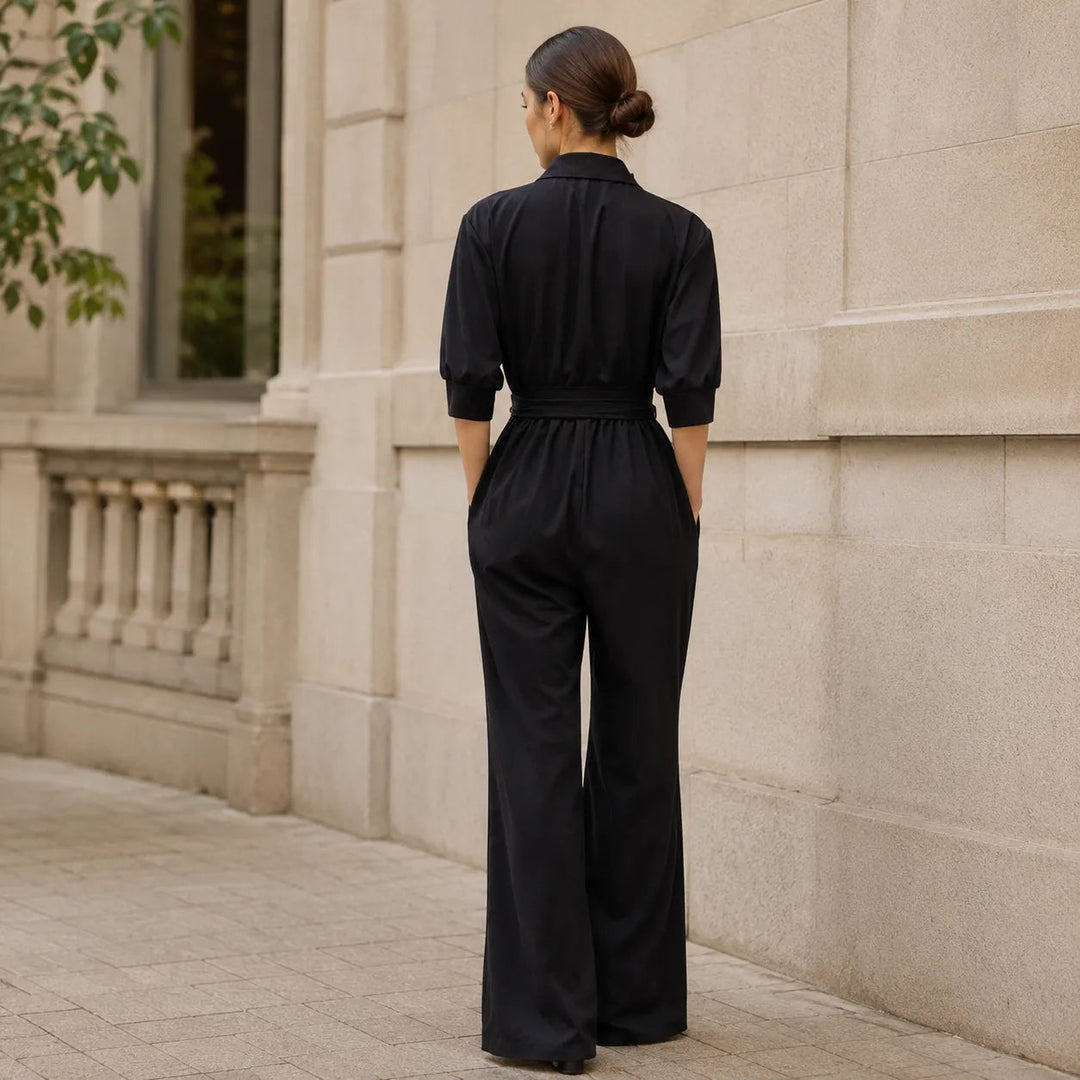 Solene | Wide-Leg Jumpsuit – Belted Shirt Style for Women