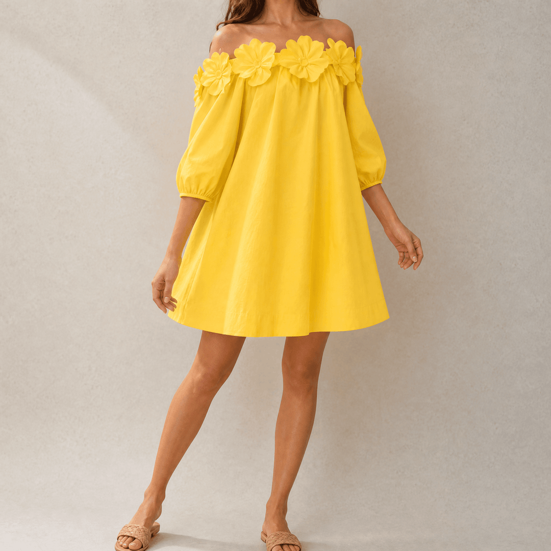 Florenza | Off-Shoulder Dress – Sculpted Floral Design for Women
