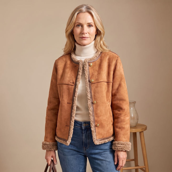 Gilda | Short Faux Leather Jacket with Shearling Lining