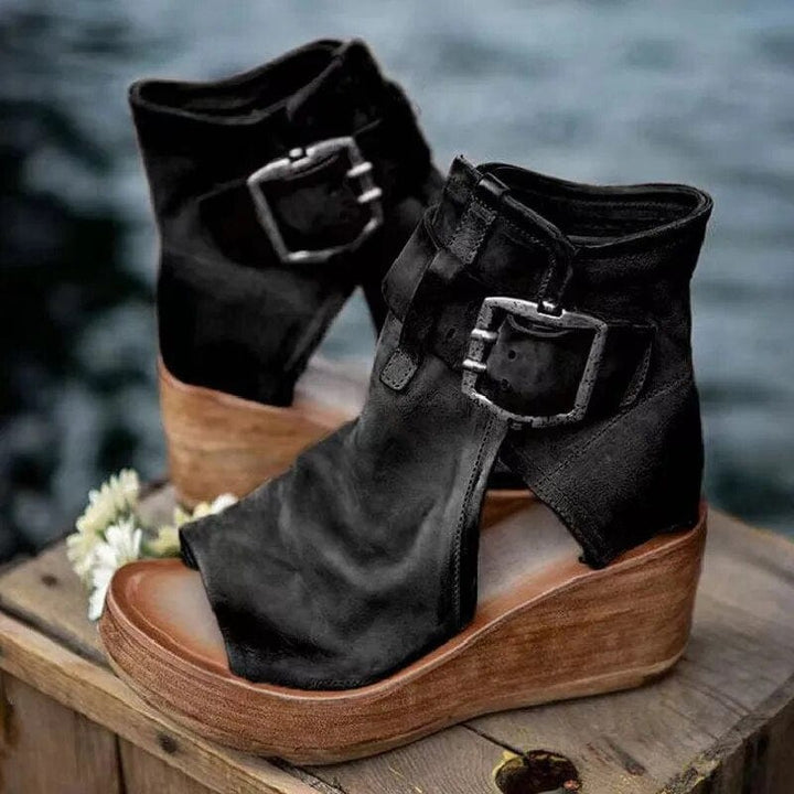 Chloe | Chic And Versatile Open-Toe Wedge Ankle Boots