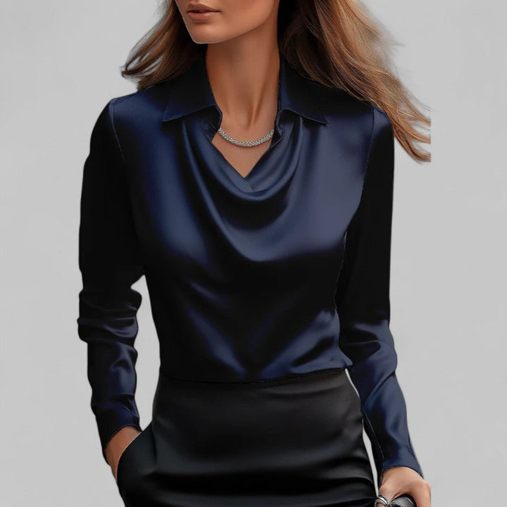 Andrea | Draped Neck Blouse for Women in Satin