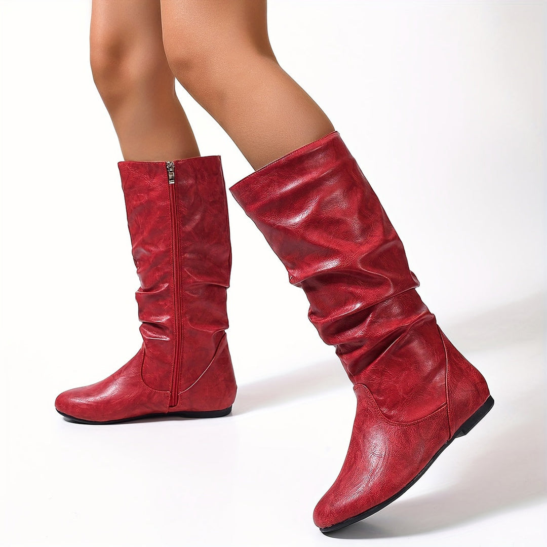 Mandy | Classic Flat Knee High Boots with Gathered Shaft