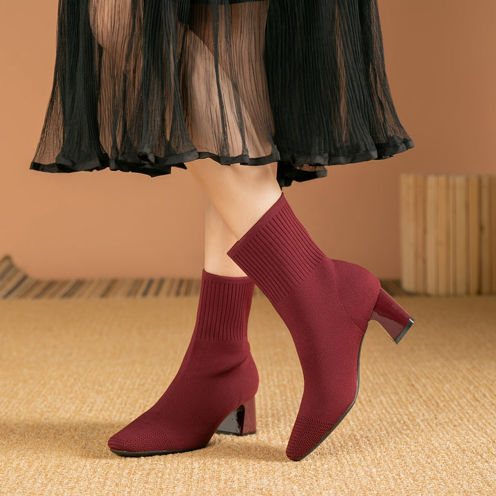 Eleanor | Comfortable Stretch-Knit Square-Toe Ankle Boots