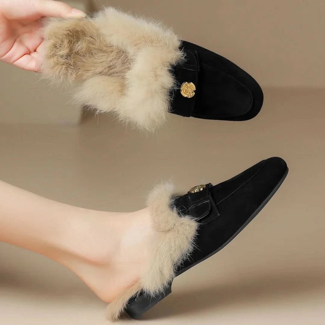 Velora | Suede Shearling Mules – Luxurious Comfort for Women
