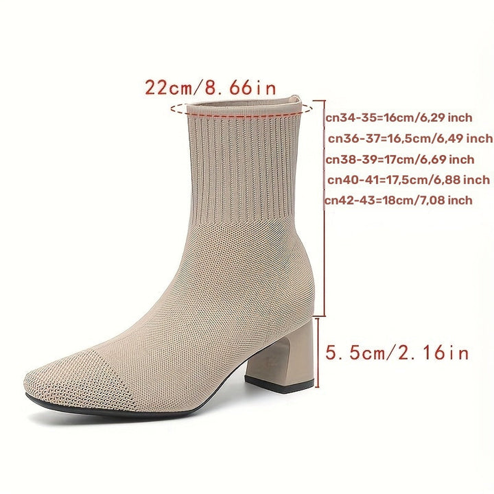 Eleanor | Comfortable Stretch-Knit Square-Toe Ankle Boots