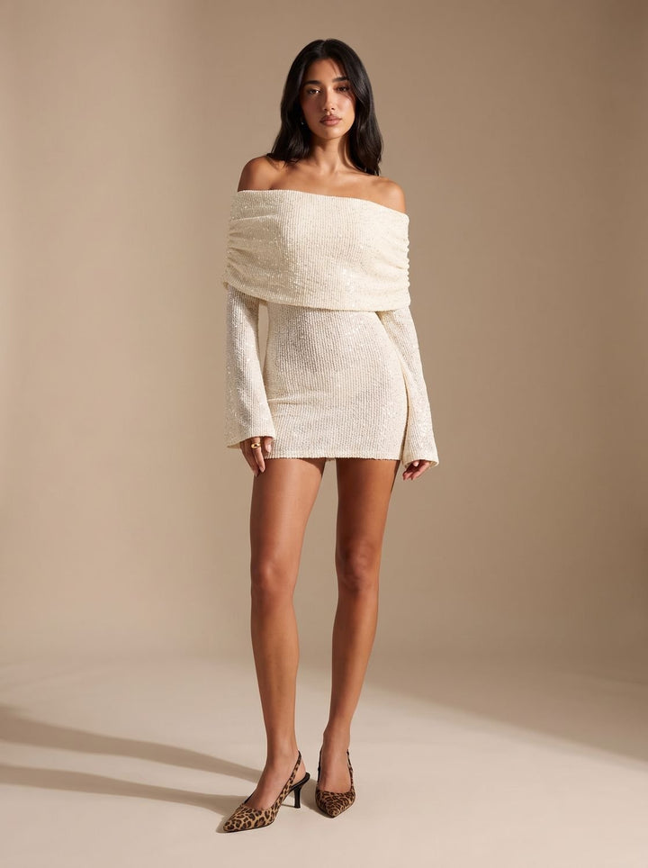 Aria | Bodycon Mini Dress – Off-Shoulder Sequin Style for Women