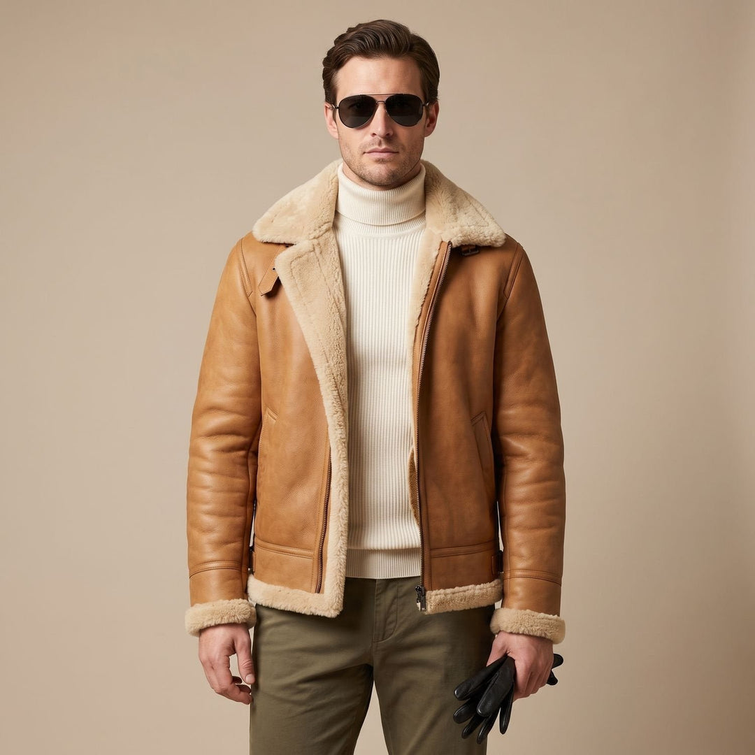 Felix | Leather Bomber Jacket with Teddy Fur Lining for Men