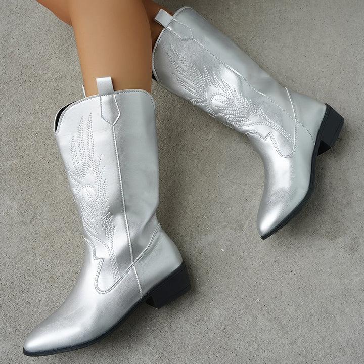Avery | Glamorous Metallic Wide Calf Western Cowboy Boots