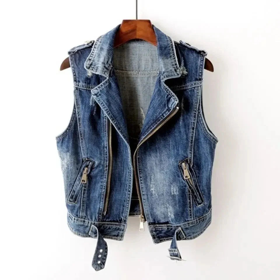Marcel | Gilet da motociclista in denim effetto vissuto, comodo e di stile