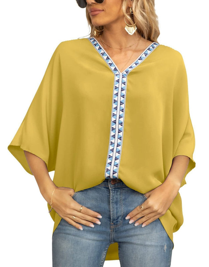 Mira | Comfortable Bohemian Embroidered V-Neck Tunic Top