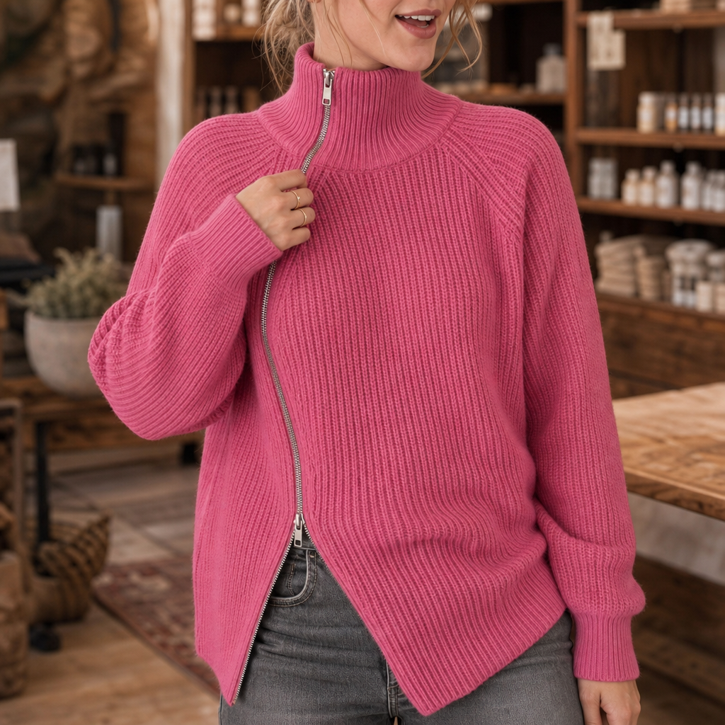 Wearbella | Asymmetrische Rits Ribbed Trui