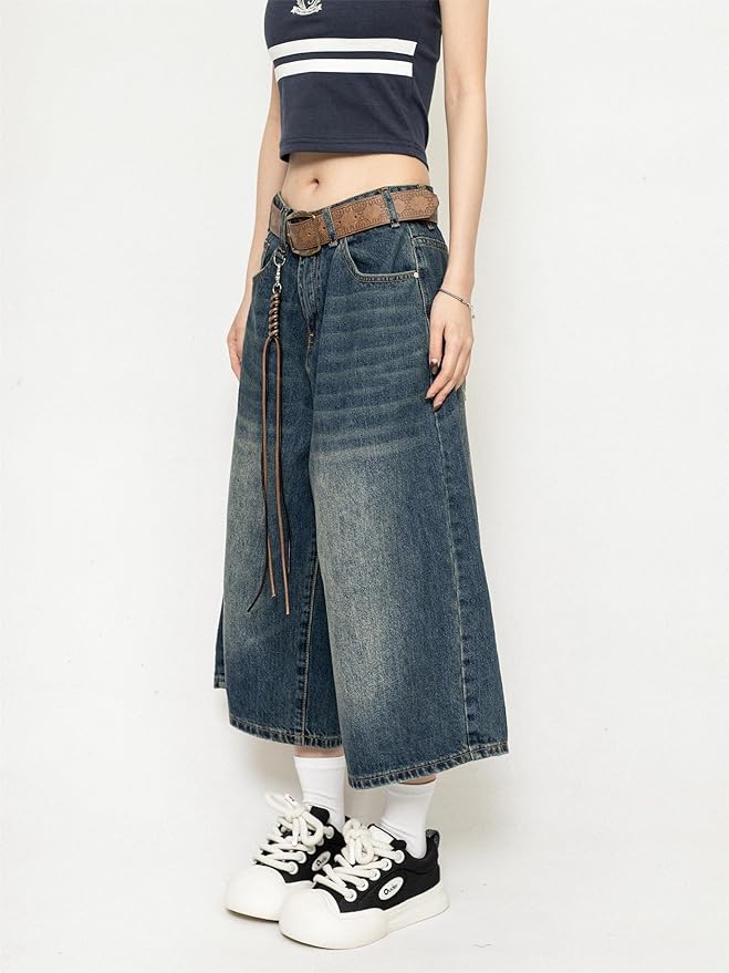 Luna | Edgy And Vintage Wide Leg Denim Culotte Jeans