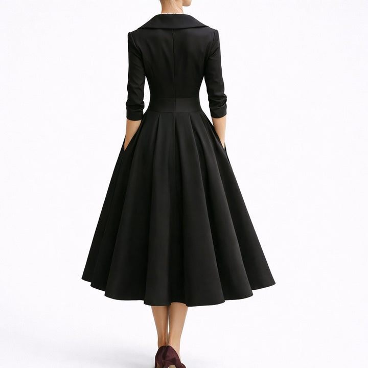 Evelyn | Abito midi senza tempo dalla linea ad A e dalla struttura elegante da matrimonio autunnale
