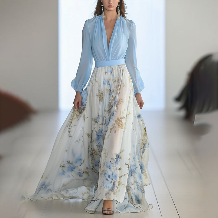 Livia | Elegantes und anmutiges florales Maxi-Kleid mit langen Ärmeln