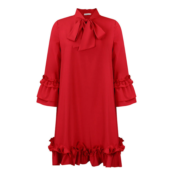 Emily | Elegant and Stylish Bow Collar Ruffle Tunic Dress