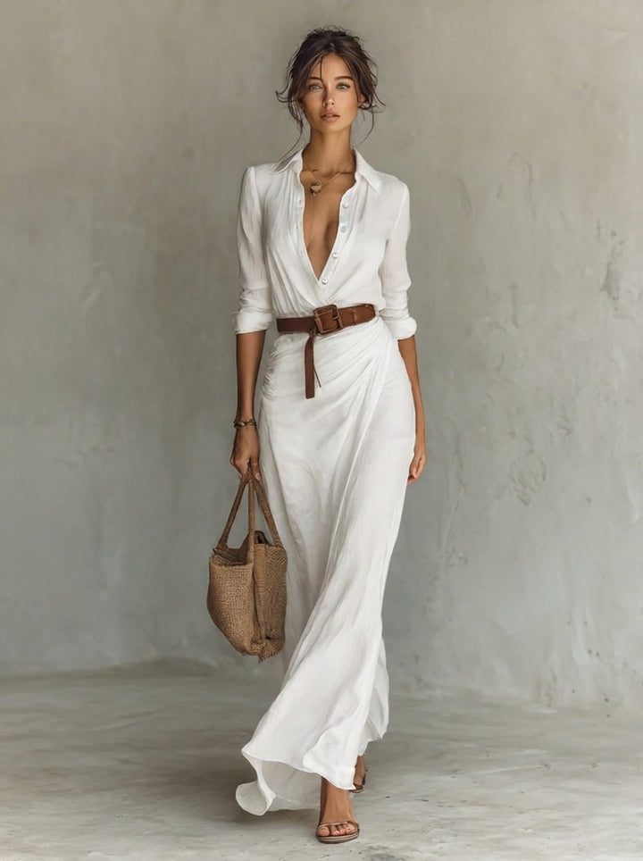 Clara | Modern And Casual Belted Long-Sleeved Dress