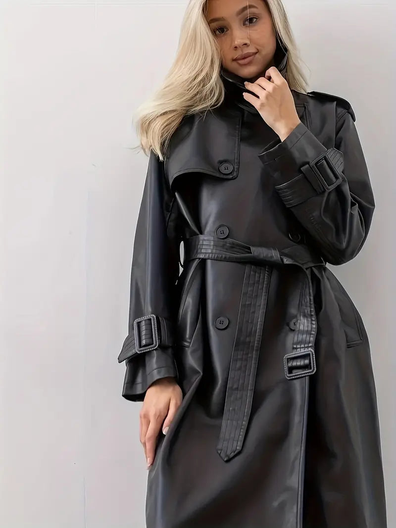 Audrey | Comfortable And Elegant Faux Leather Trench Coat