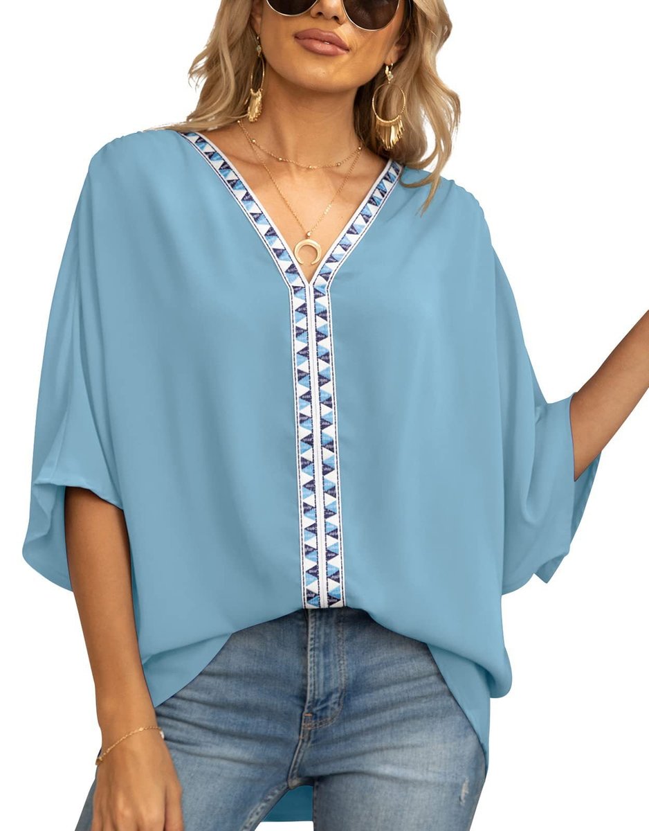 Mira | Comfortable Bohemian Embroidered V-Neck Tunic Top
