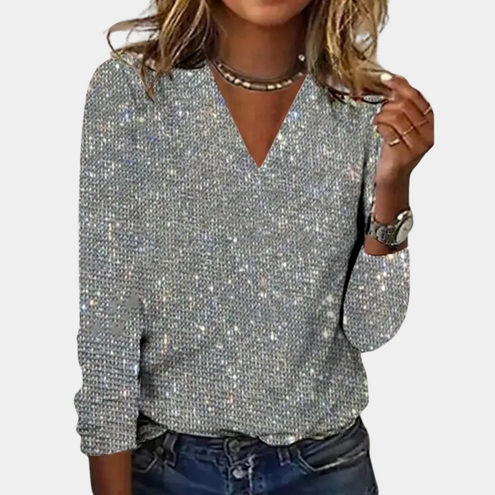 Vesper | Glitter Top – Stylish V-Neck Design for Women