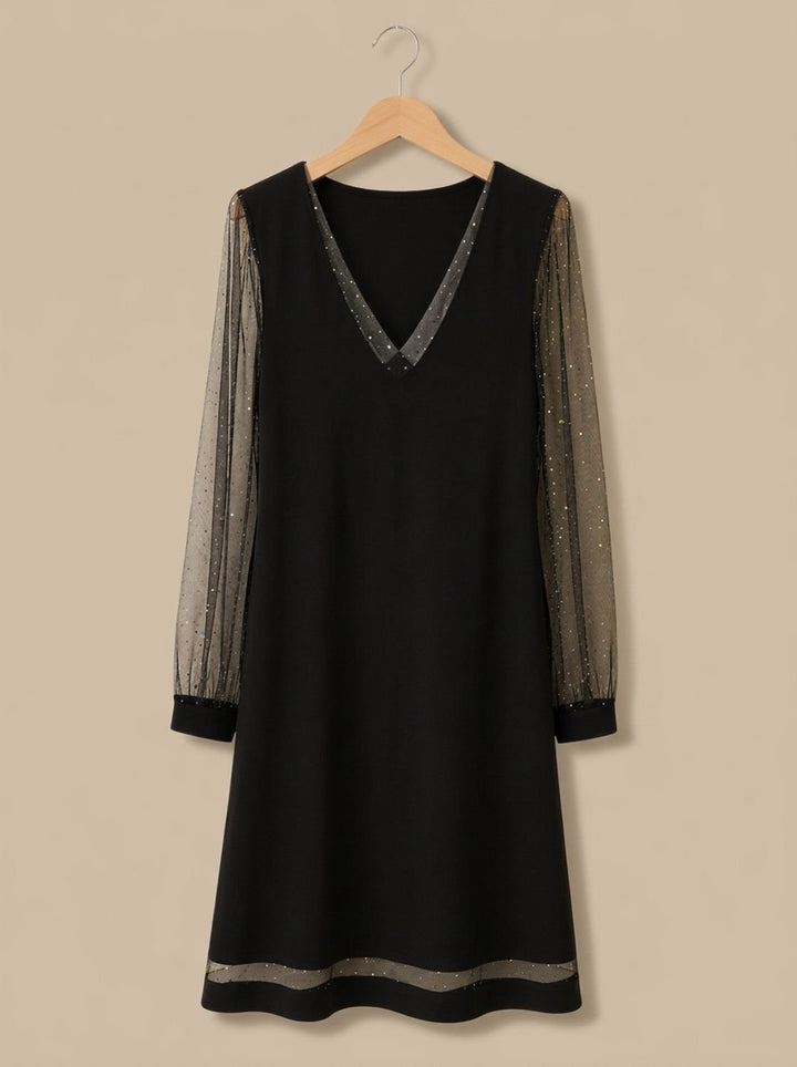 Scarlett | Mini Christmas Party Dress with Glitter Mesh Sleeves