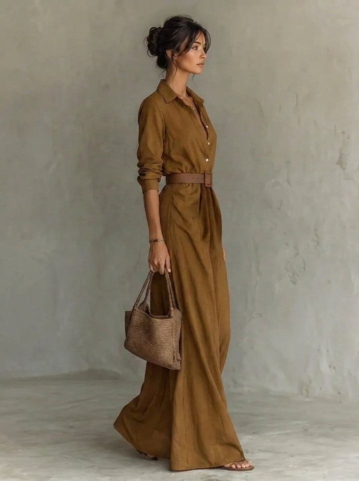 Clara | Modern And Casual Belted Long-Sleeved Dress