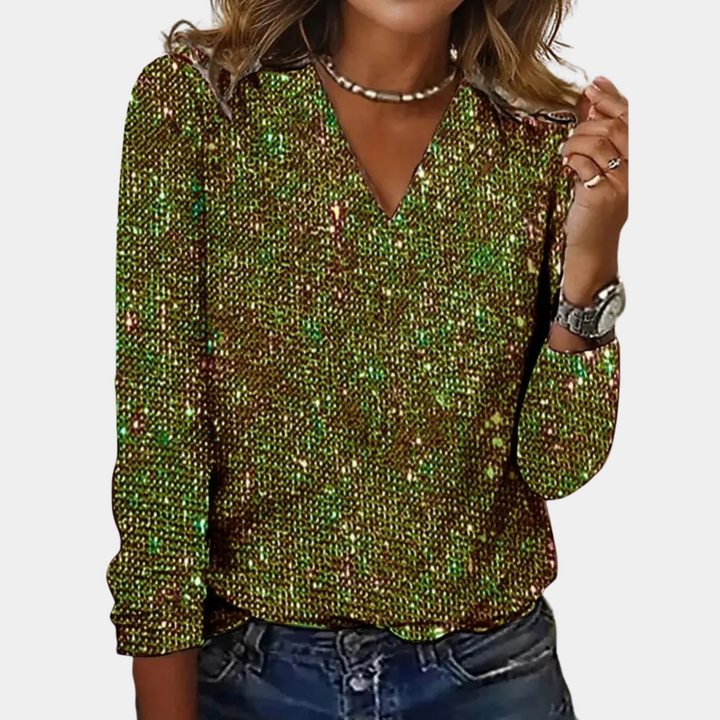 Vesper | Glitter Top – Stylish V-Neck Design for Women