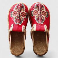Julia | Handcrafted Floral Embroidered Jute Mules