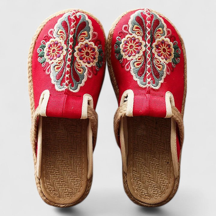 Julia | Handcrafted Floral Embroidered Jute Mules