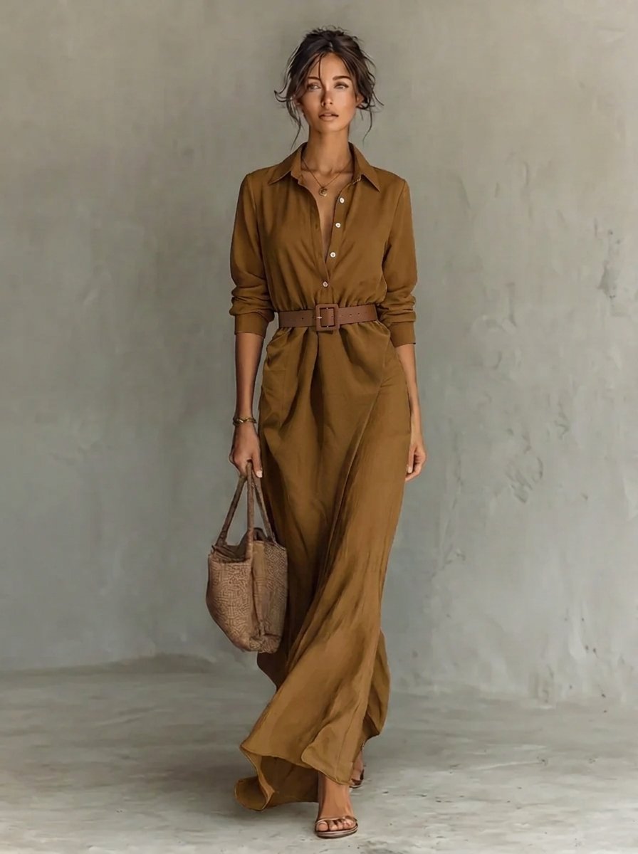 Clara | Modern And Casual Belted Long-Sleeved Dress