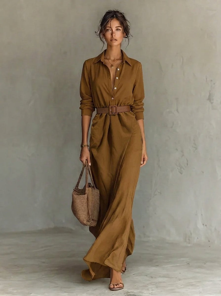 Clara | Modern And Casual Belted Long-Sleeved Dress