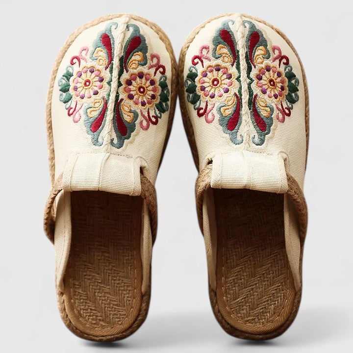 Julia | Handcrafted Floral Embroidered Jute Mules