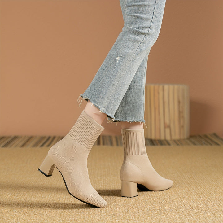 Eleanor | Comfortable Stretch-Knit Square-Toe Ankle Boots