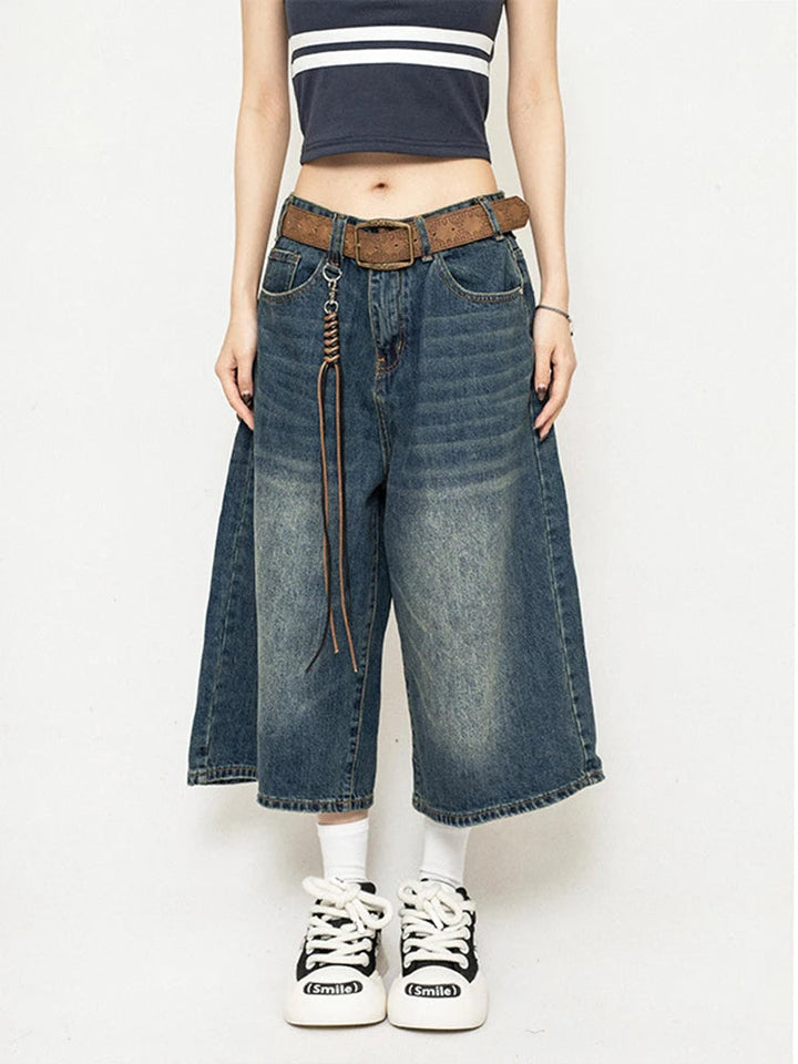Luna | Edgy And Vintage Wide Leg Denim Culotte Jeans