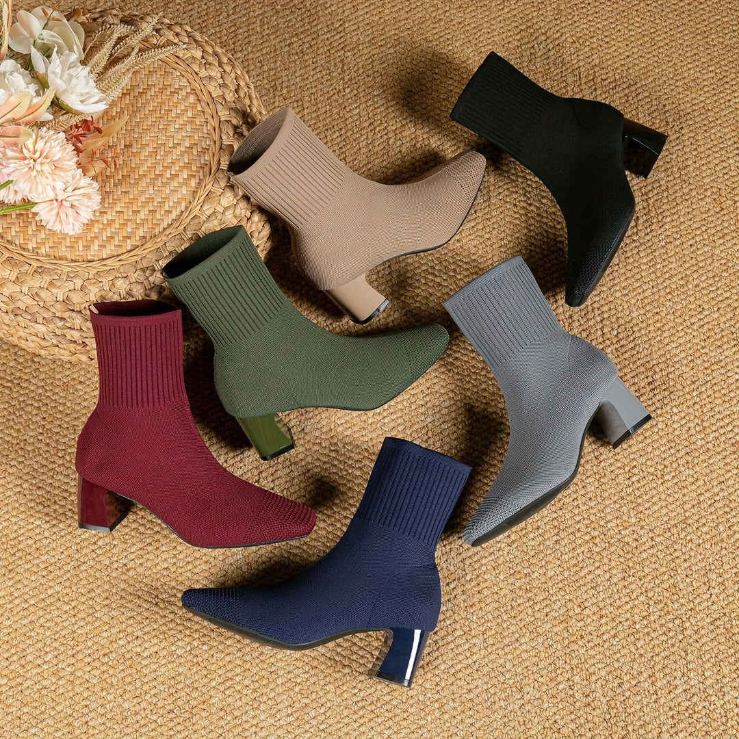 Eleanor | Comfortable Stretch-Knit Square-Toe Ankle Boots