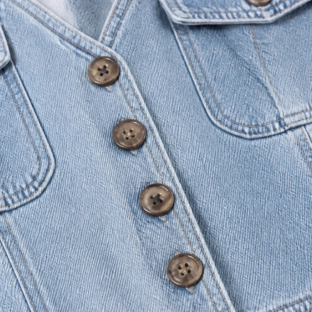 Ellora | Wide Leg Denim Jumpsuit – Button Front with Pockets for Women