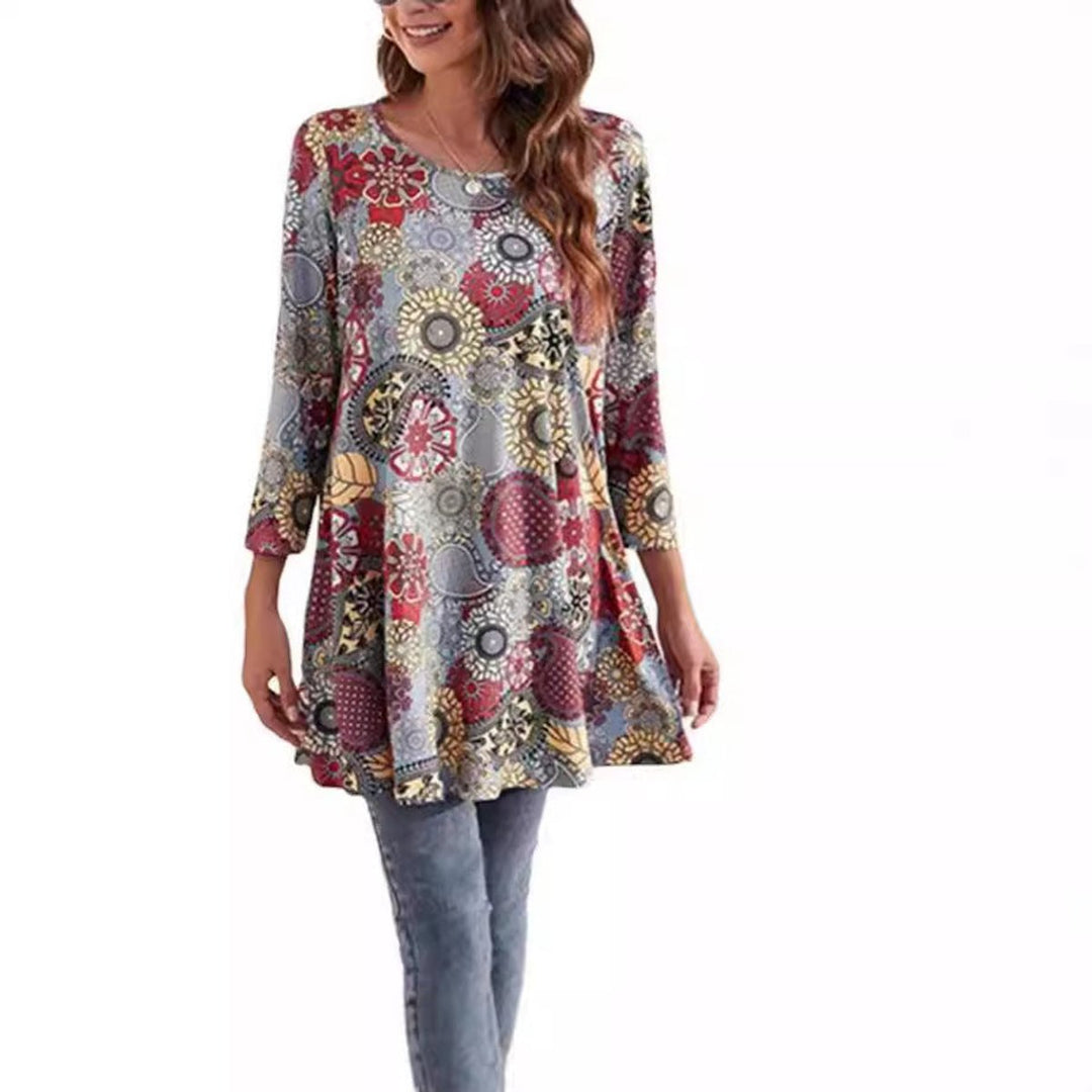 Amelia | Geometric Mandala Print A-Line Tunic Top