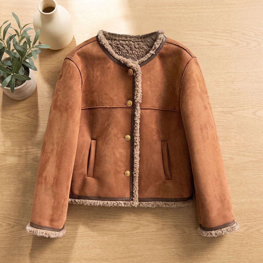 Gilda | Short Faux Leather Jacket with Shearling Lining