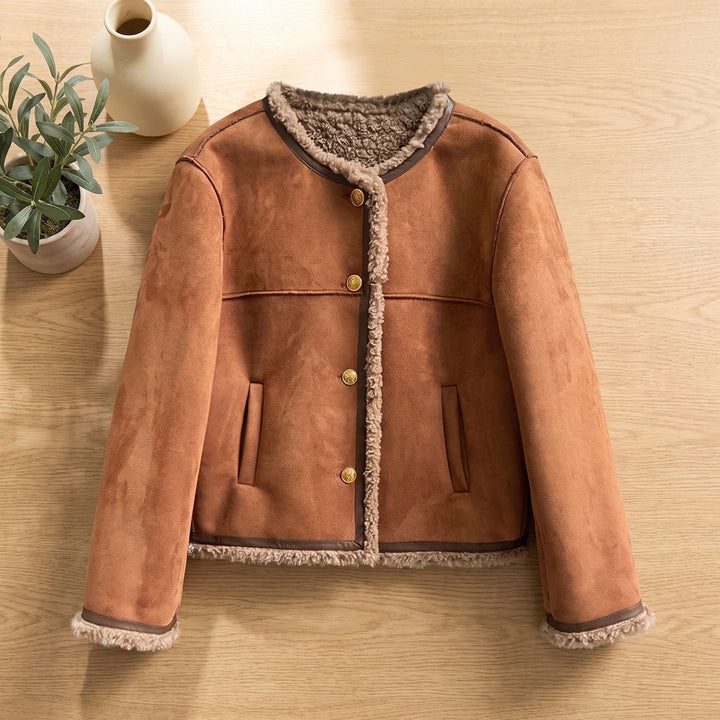 Gilda | Short Faux Leather Jacket with Shearling Lining