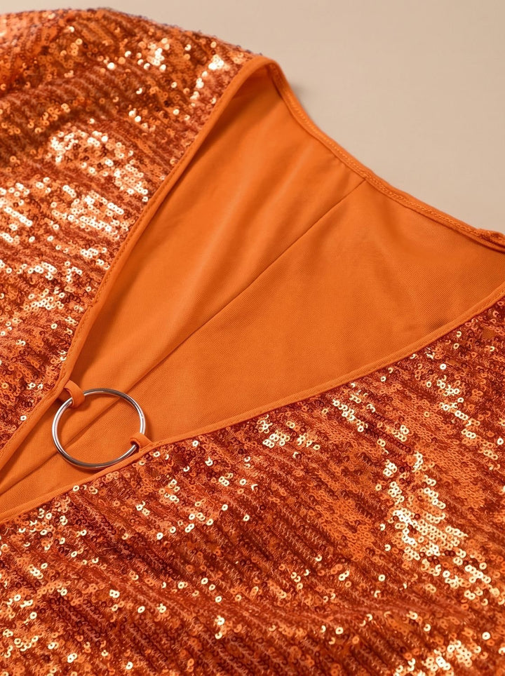 Olivia | Sequin Mini Dress – Plunge-Neck Flared-Sleeve for Women