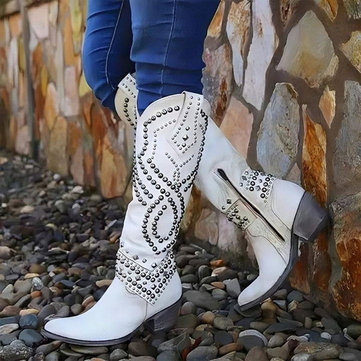 Olivia | Edgy And Stylish studded Western Knee High Boots