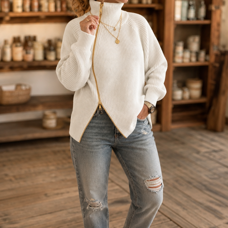 Wearbella | Asymmetrische Rits Ribbed Trui